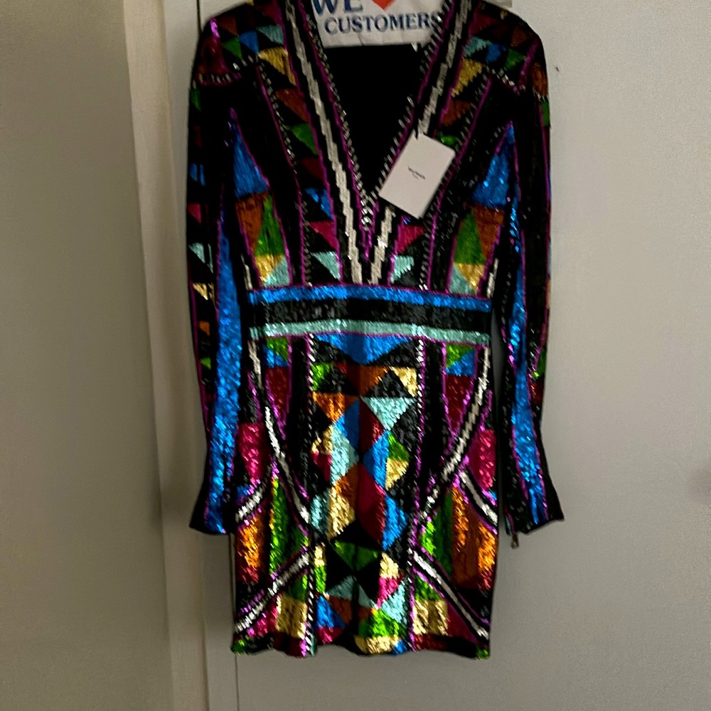 BALMAIN sequins multicolored authentic cocktail dress